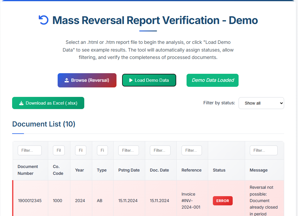Zrzut ekranu SAP Analyzer Demo
