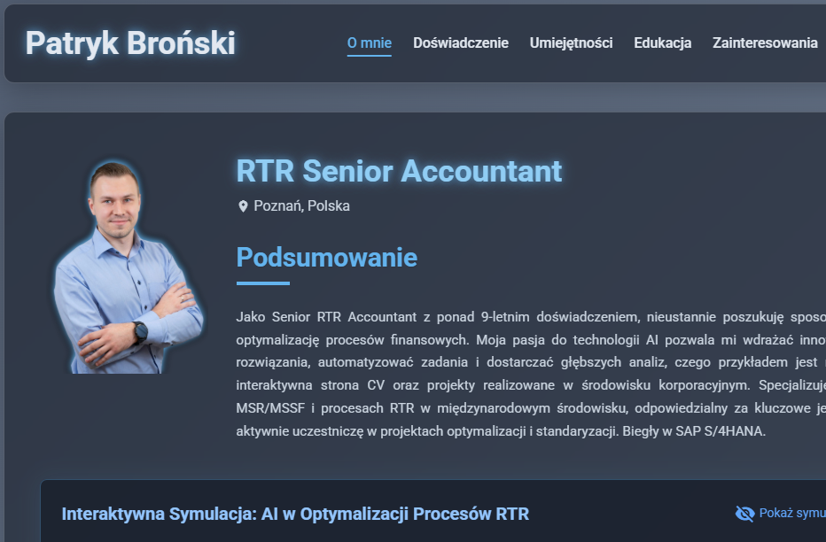 Zrzut ekranu interaktywnego CV